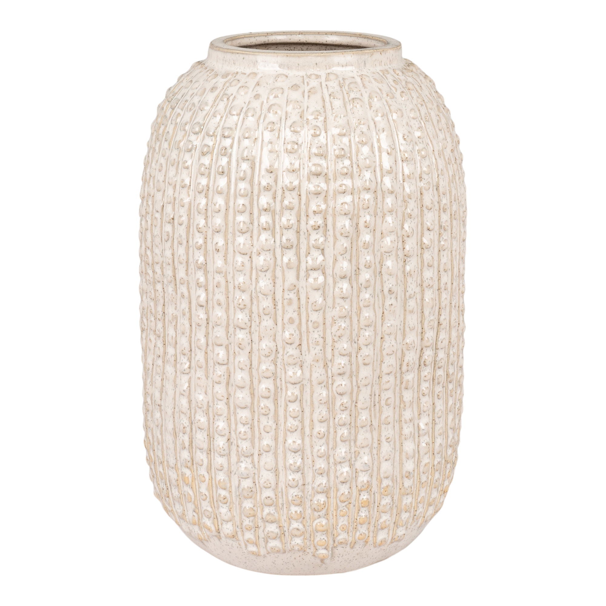 Vase - vase in ceramics, beige with pattern, round, Ø16x25.5 cm