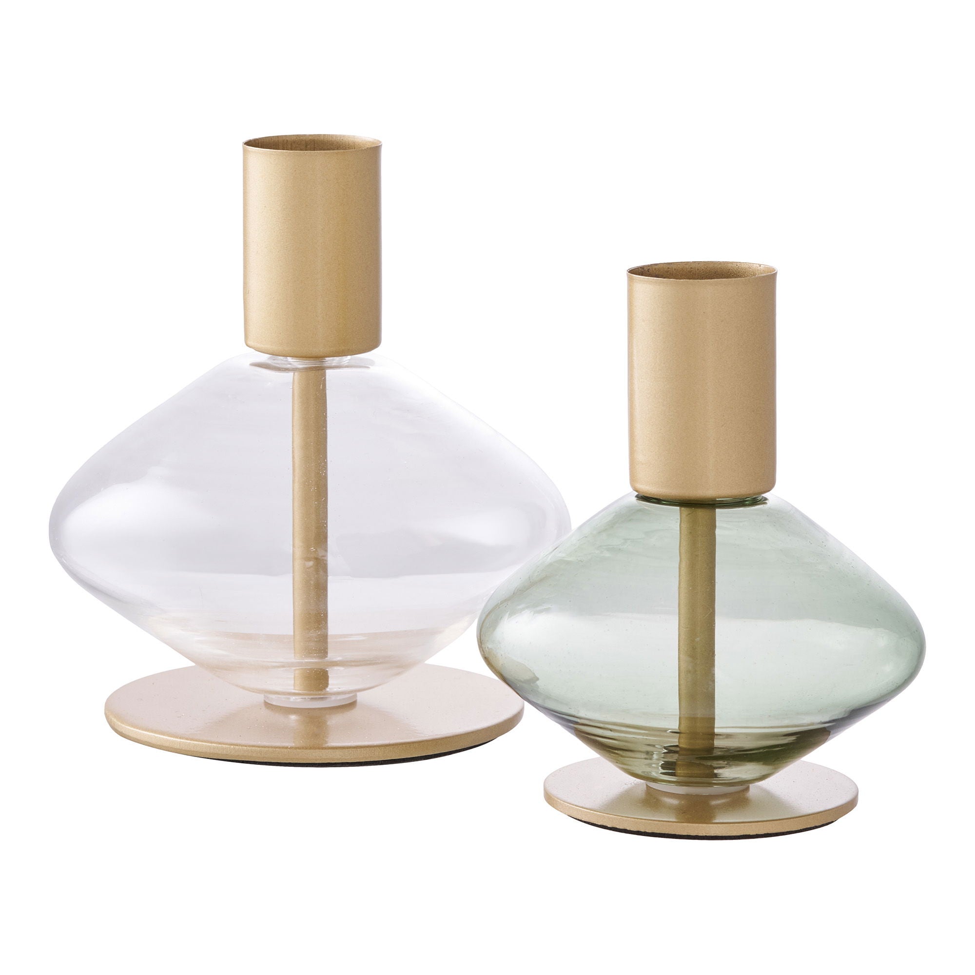 Candlestick, glass/metal, clear/green&lt;br&gt;set of 2