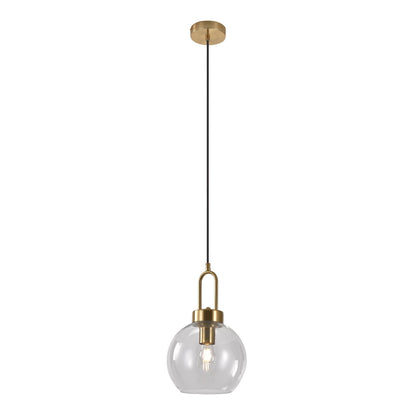 Luton pendant - pendant in clear glass, brass colored socket, spherical, Ø25 cm, 150 cm fabric cord