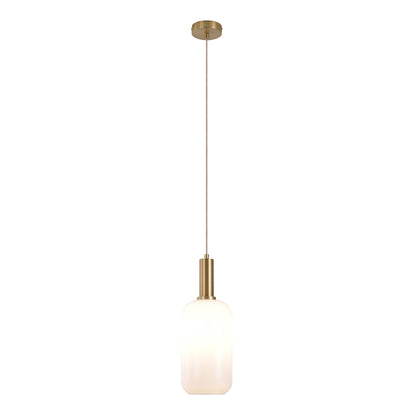 Chelsea pendant - pendant in white glass, brass colored socket, cylinder shaped, Ø13 cm, 150 cm fabric cord