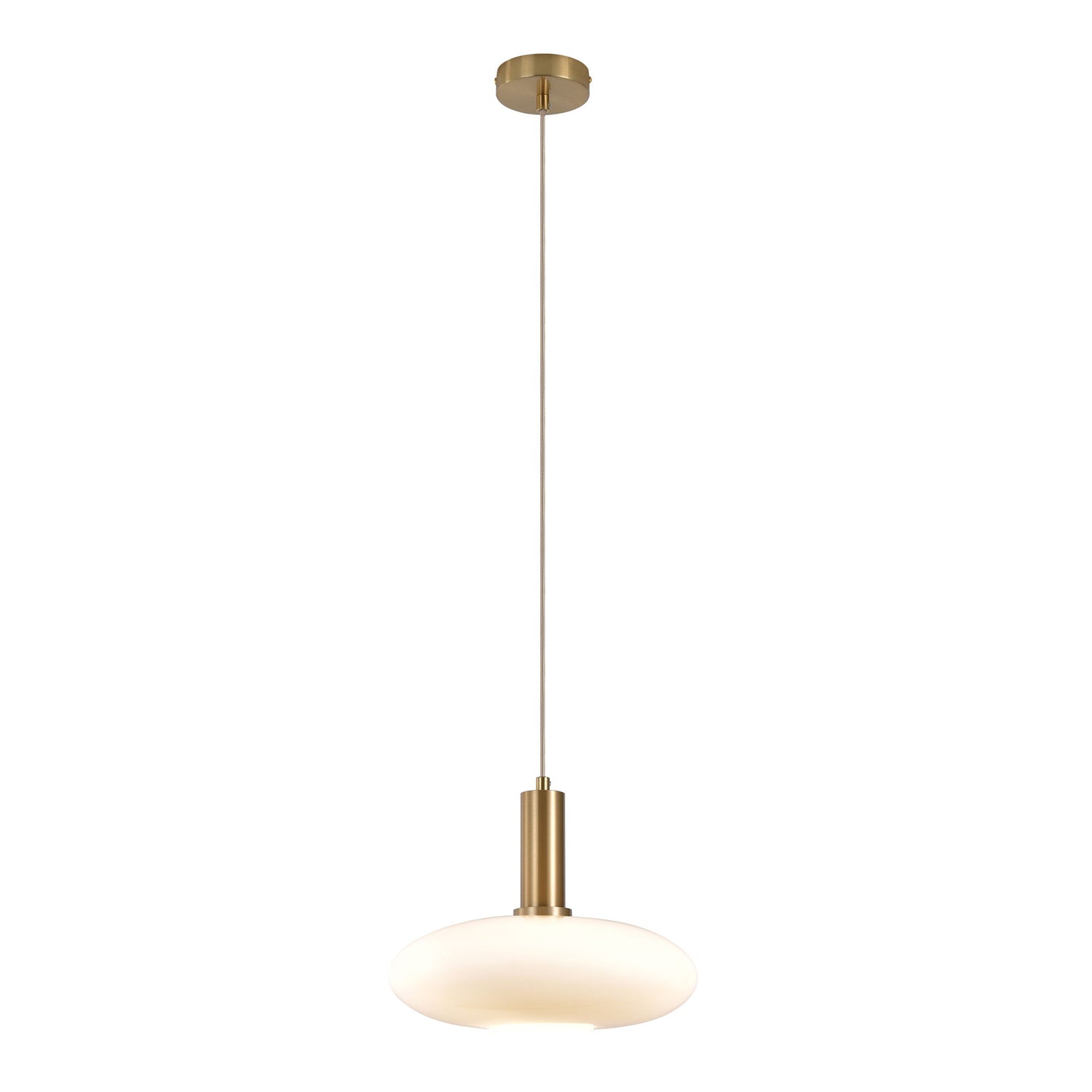 Chelsea pendant - pendant in white glass, brass colored socket, electricity shaped, Ø28 cm, 150 cm fabric cord