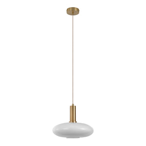 Chelsea pendant - pendant in white glass, brass colored socket, electricity shaped, Ø28 cm, 150 cm fabric cord