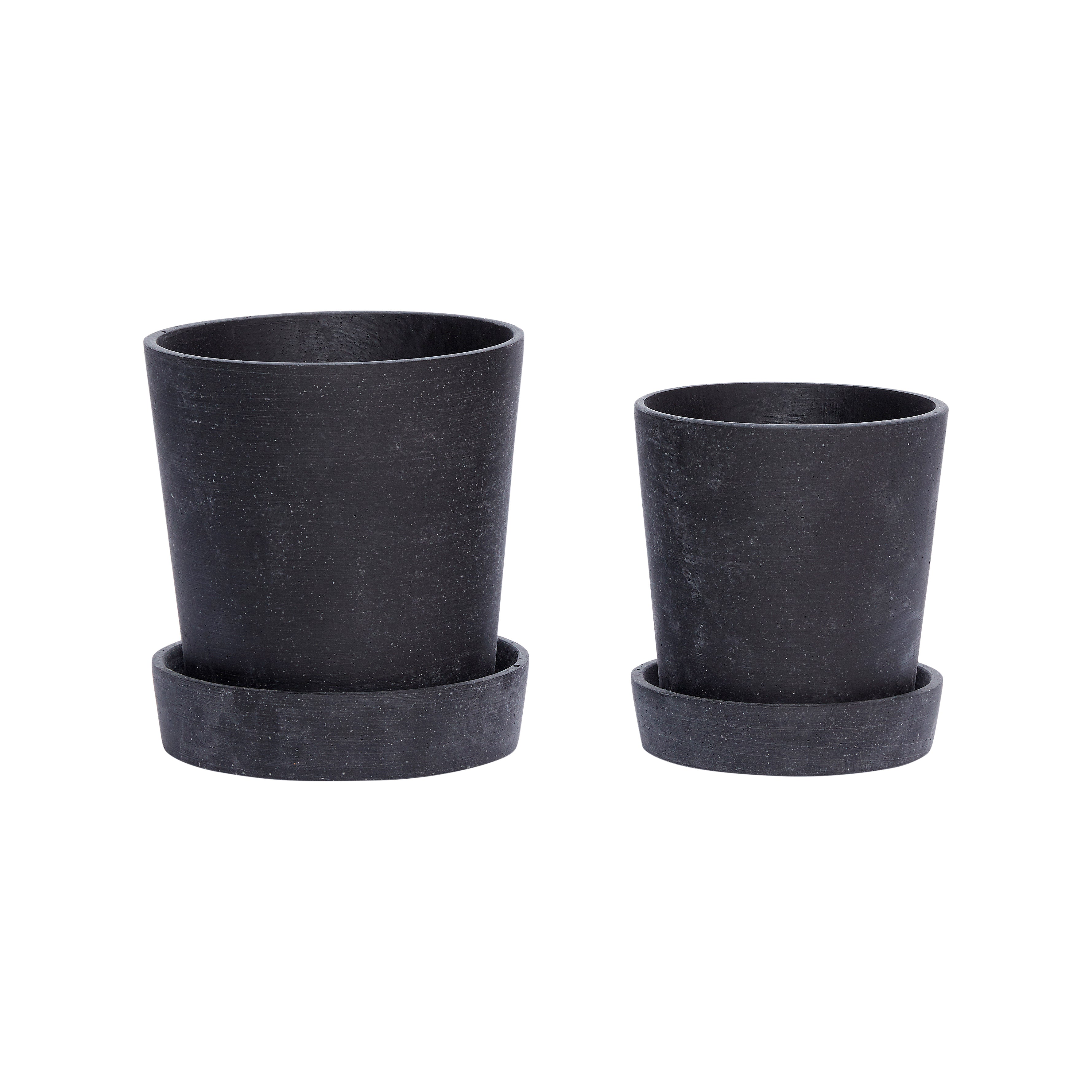 Hübsch - pot w/saucer, black, s/2 - Ø14xH16, Ø17XH19cm