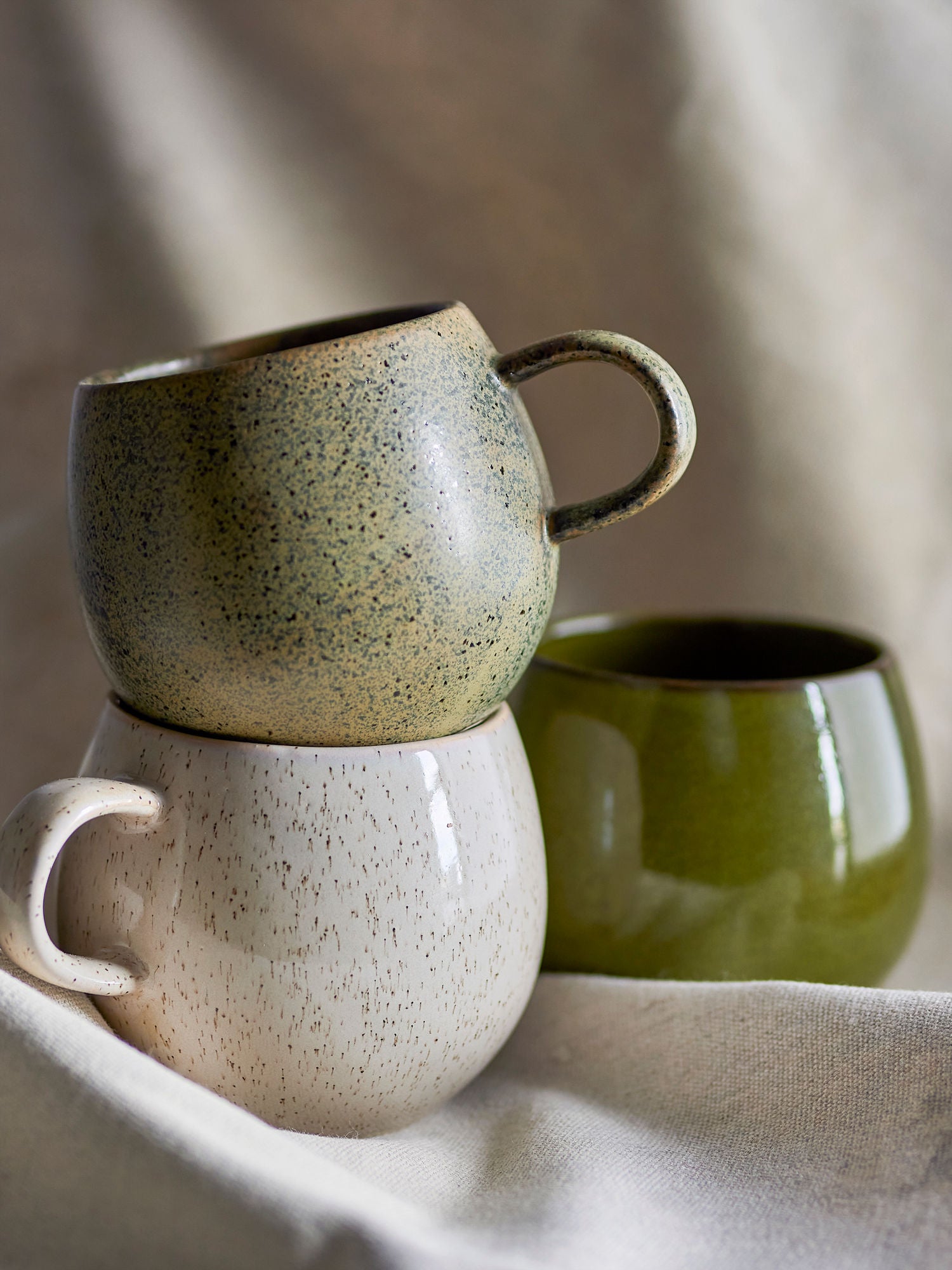 Bloomingville Addison mugs, green, stoneware