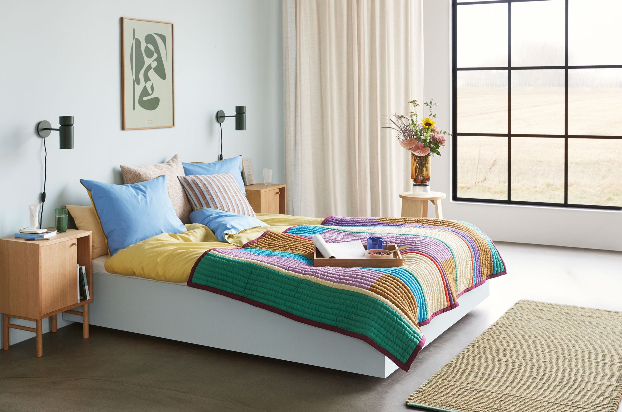 Hübsch AKI bedding 80/200 blue/yellow