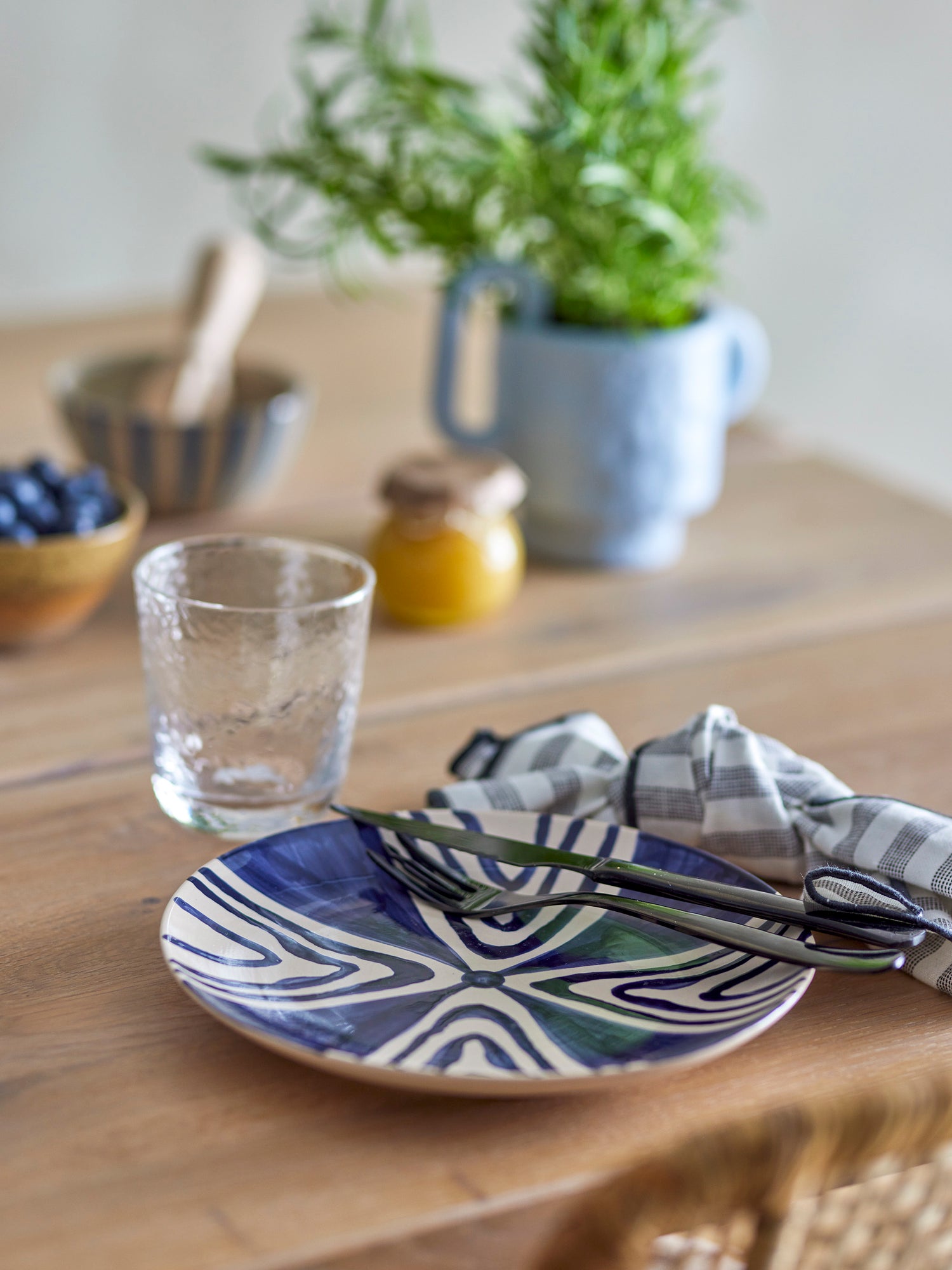 Shama plate, blue, stoneware