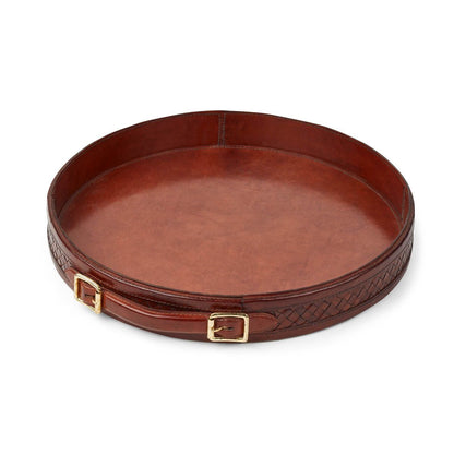 Tray with handle | Calf leather | D42 cm