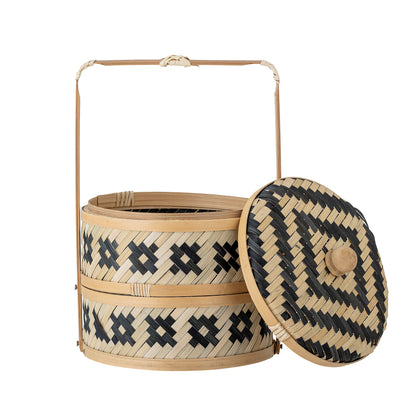 Nian basket w/lid, black, seagrass