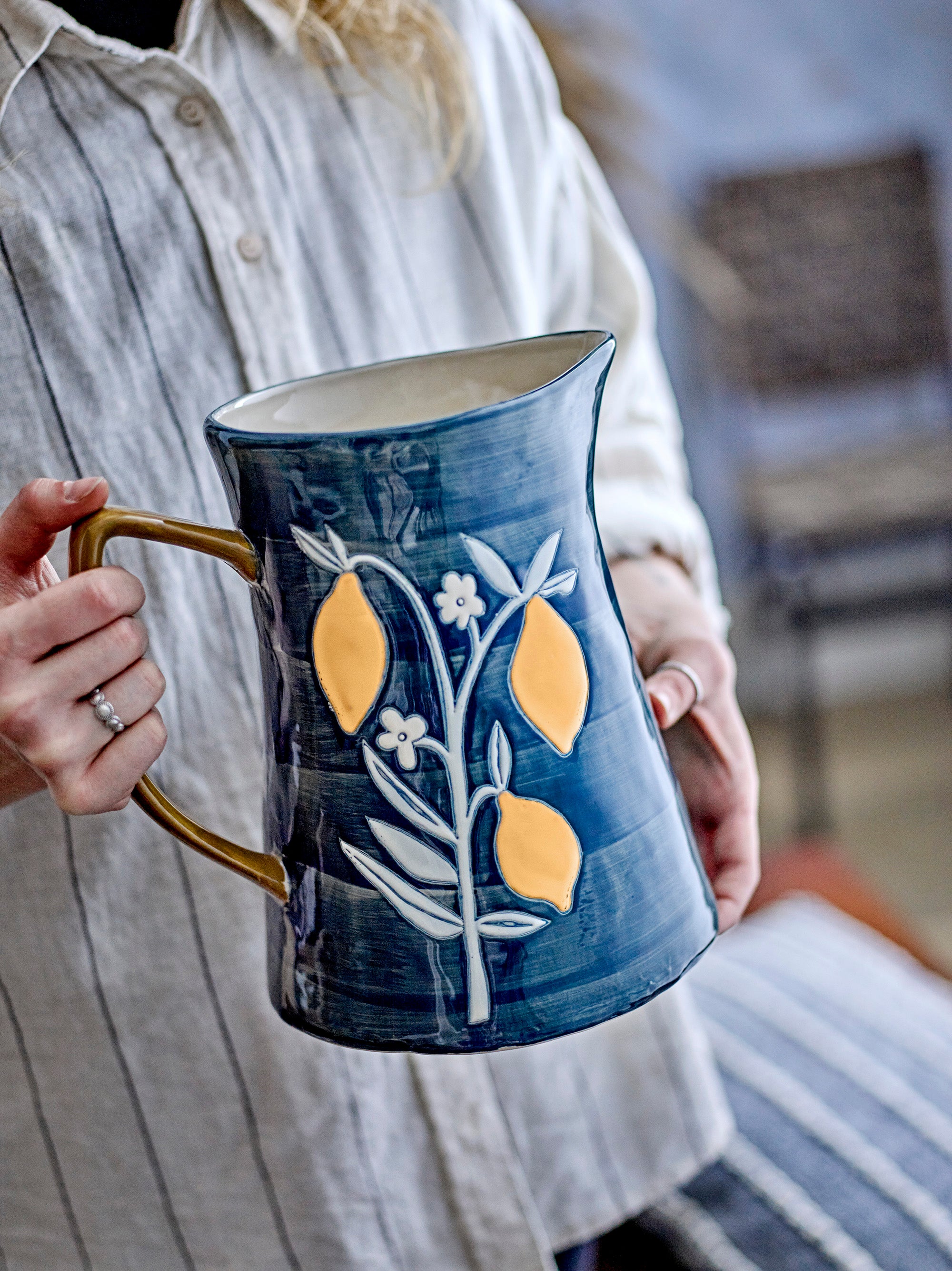 Feriha pitcher, blue, stoneware