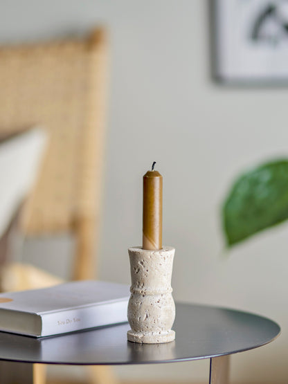 Ilise candlestick, nature, travertine