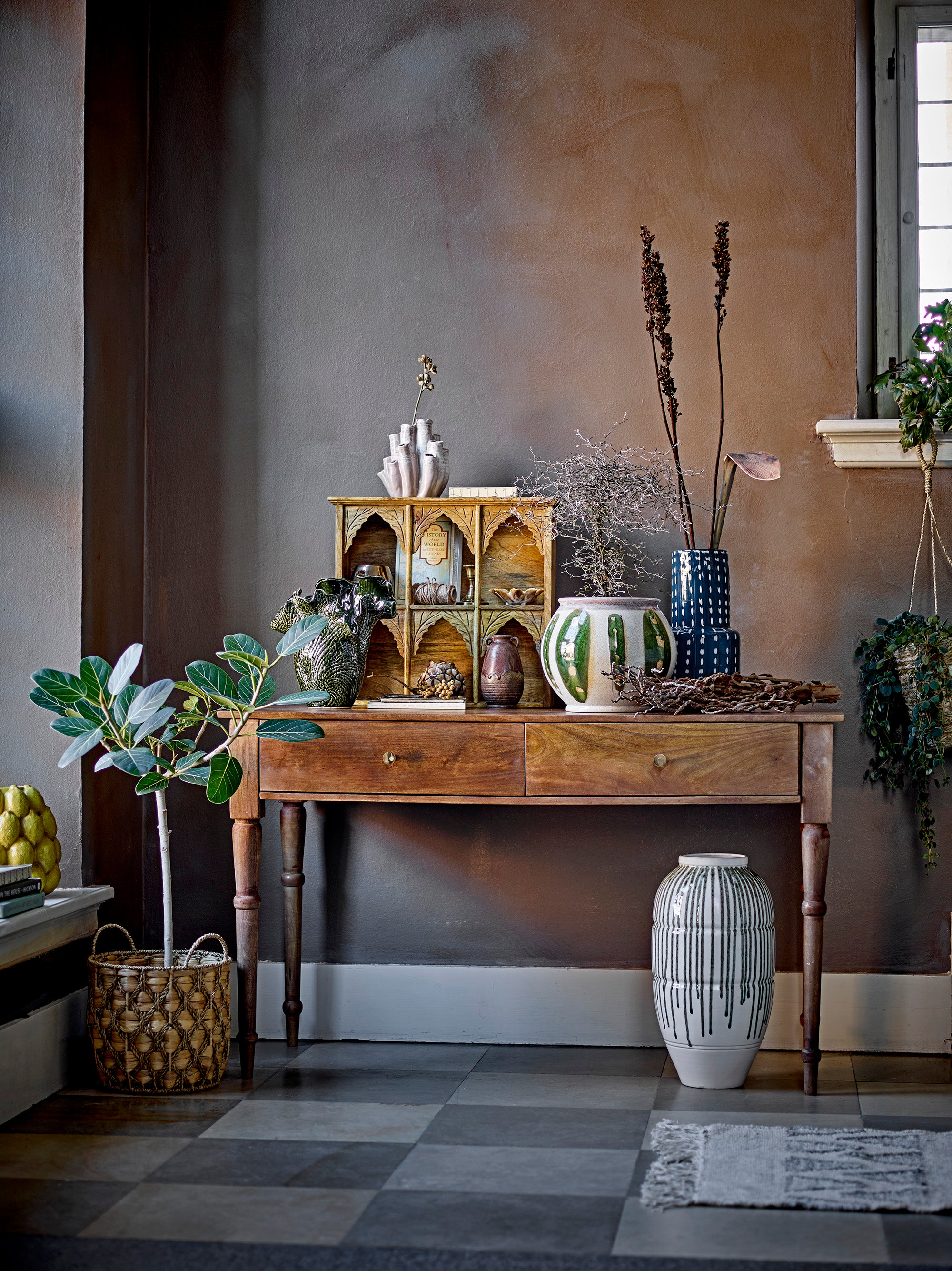 Beton console table, brown, mango