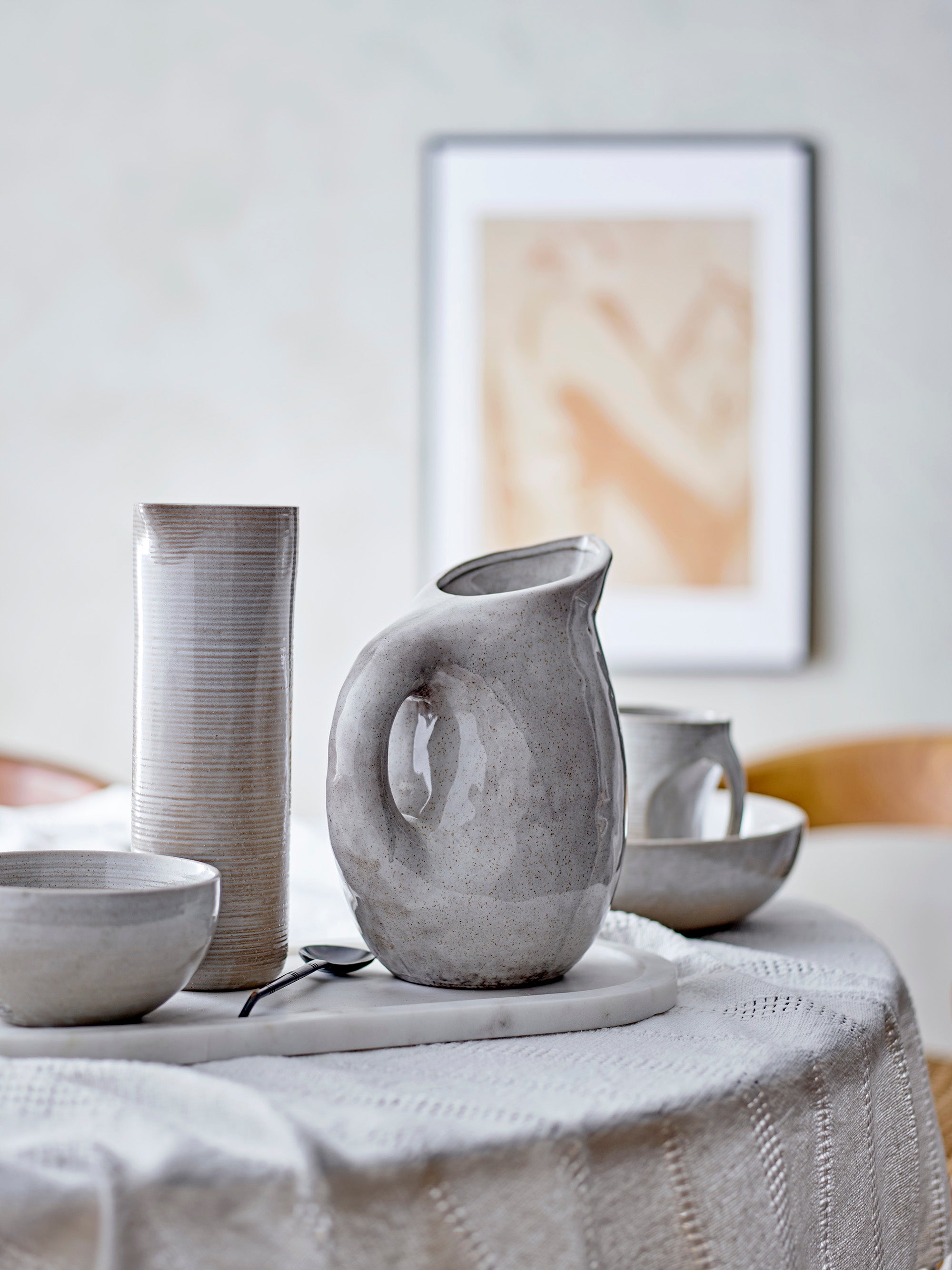 Taupe pitcher, gray, stoneware