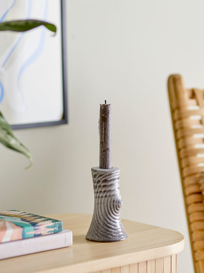 Raheem candlestick, gray, stoneware