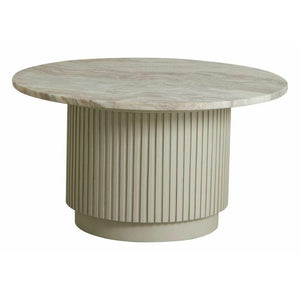 Nordal ERIE round coffee table in wood and marble - ø75 cm - white