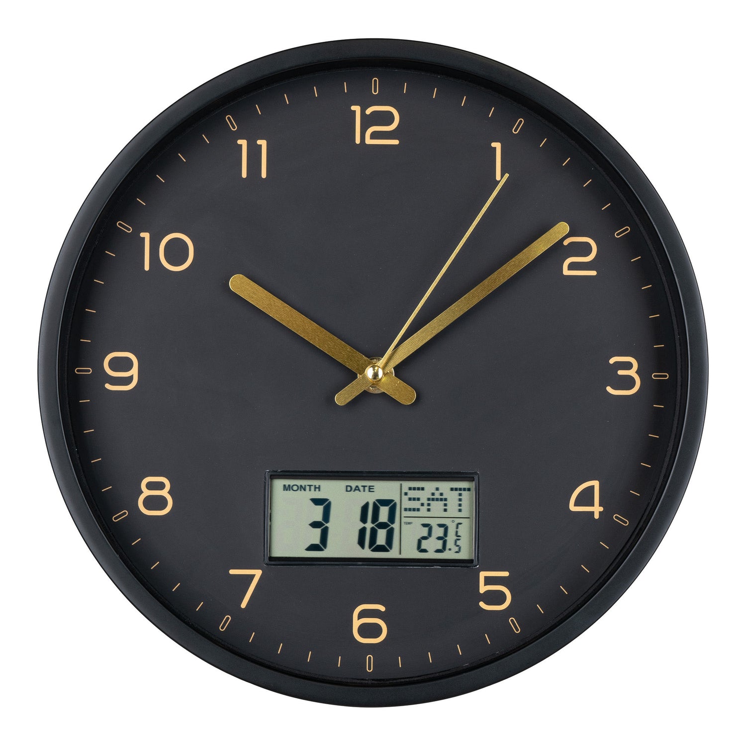 Amiens wall clock - wall clock with digital display, plastic, black, Ø25