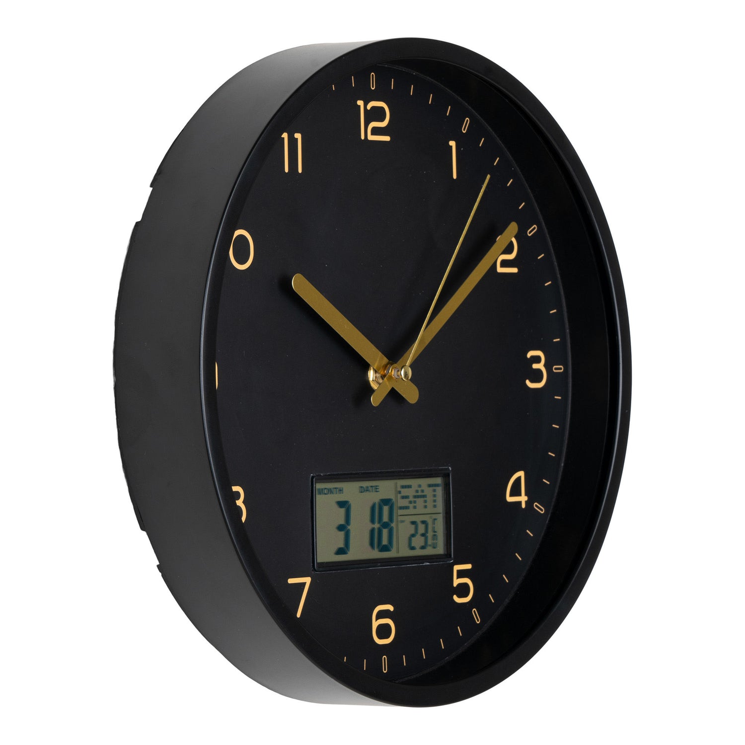 Amiens wall clock - wall clock with digital display, plastic, black, Ø25