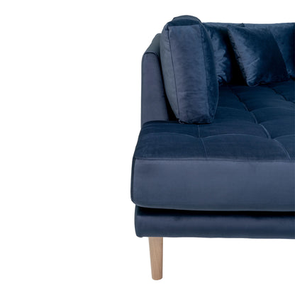 Lido U-Sofa Open End-U-sofa Open End, right-wing in dark blue velor with four pillows and nature wooden legs, HN1005