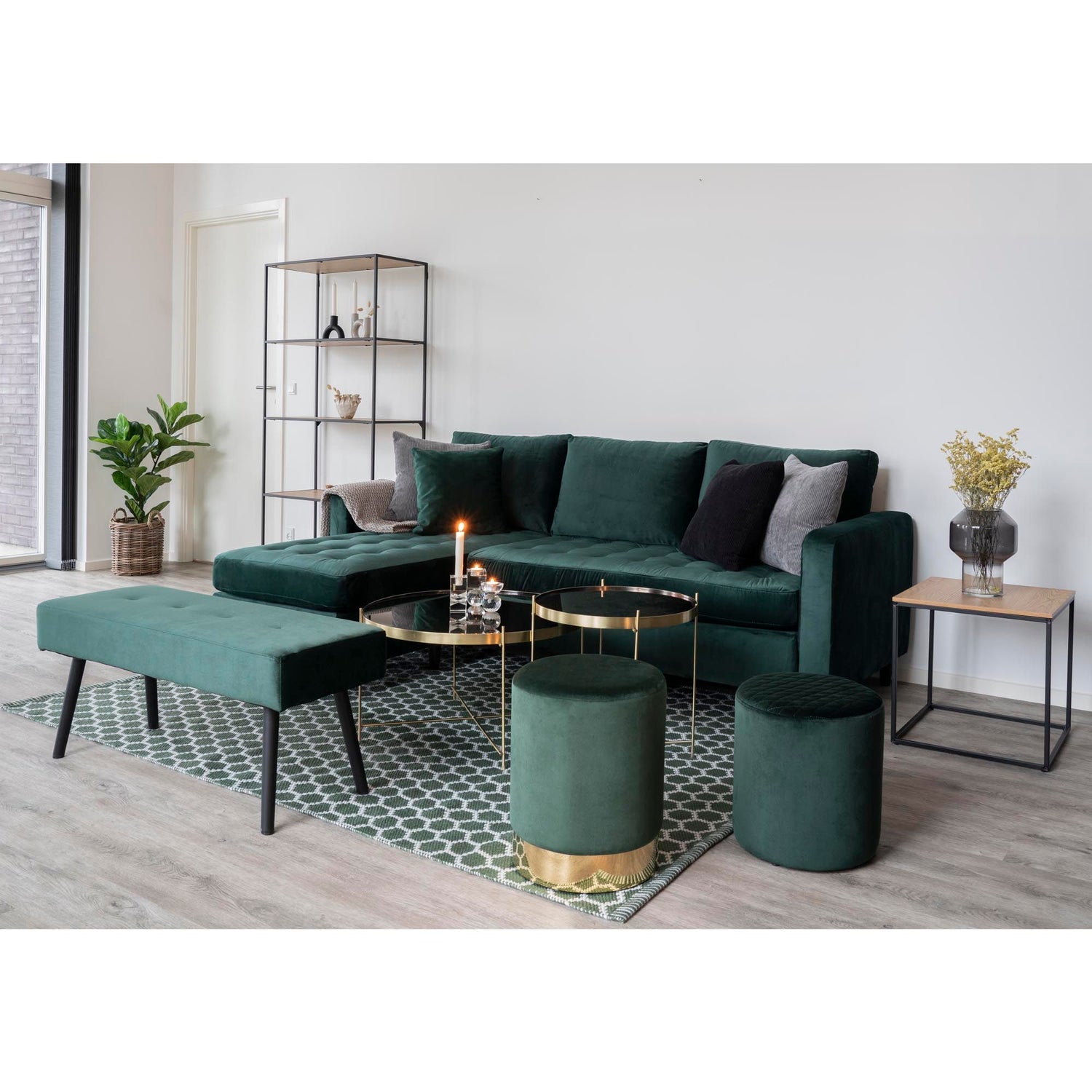 Florence sofa - Florence sofa in velor, dark green with black wooden legs, HN1006