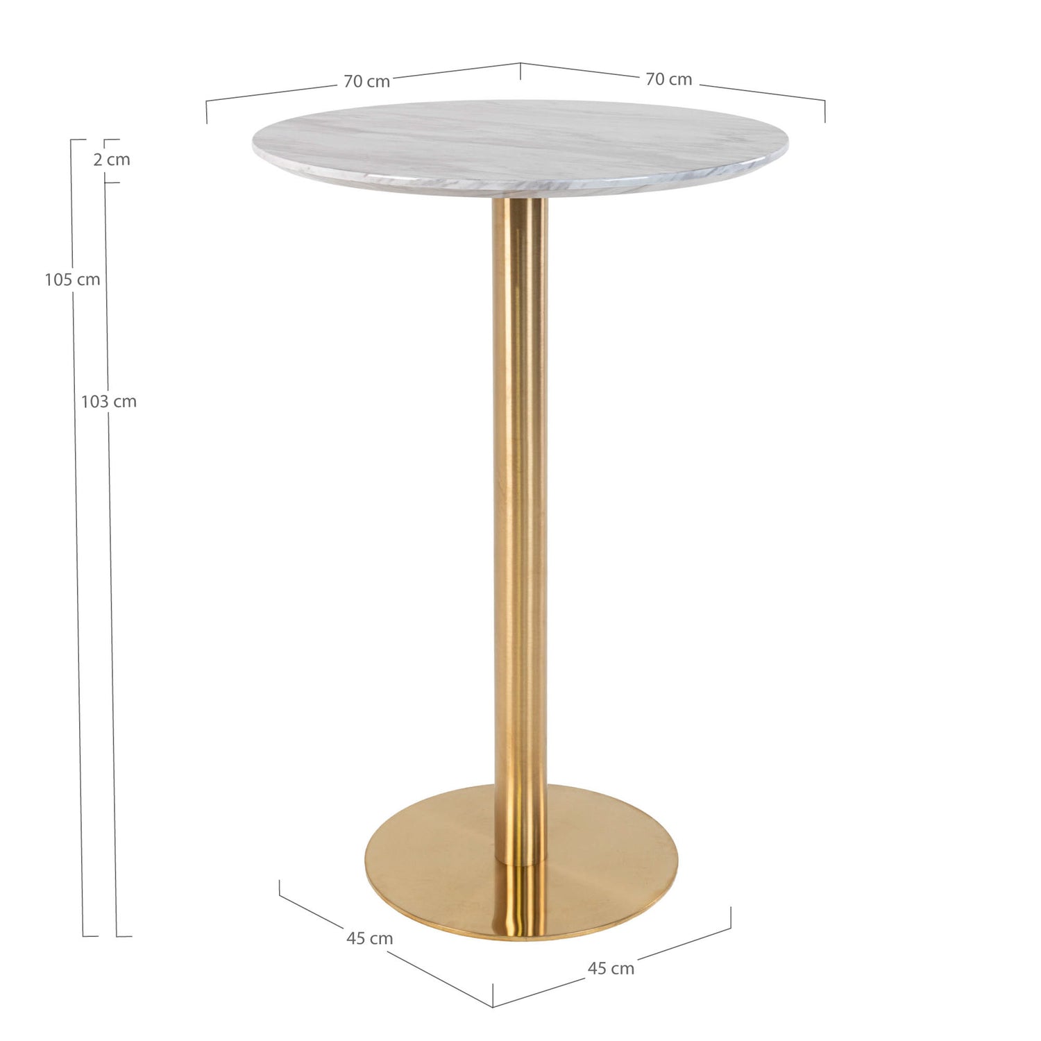 Bolzano Barbord - Barbord, top i marmorlook og ben i messing Ø70x105 cm - House Nordic - DesignGaragen.dk