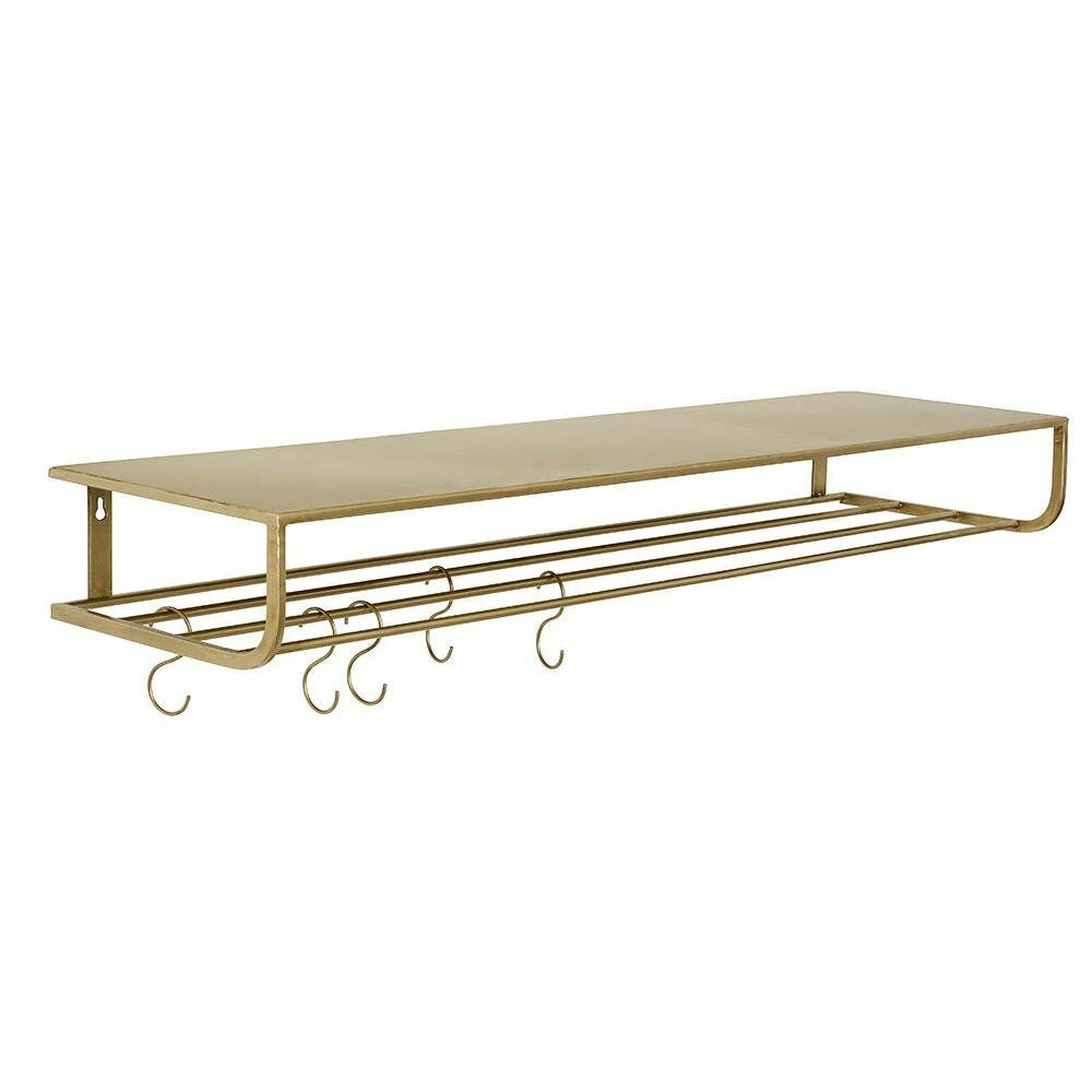 Nordal Shelf in metal with 5 S-hooks - L120 cm - gold finish