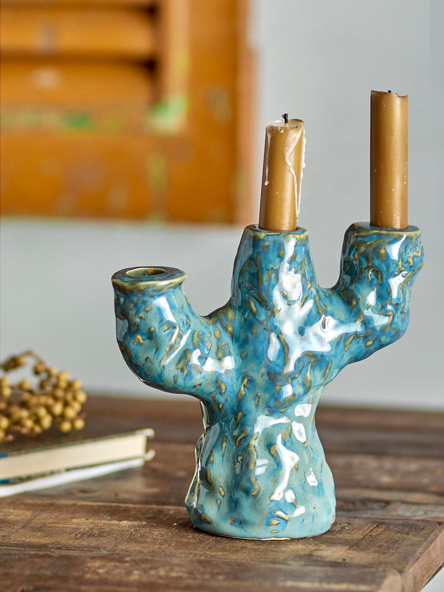 Creative Collection Tahoka Candlestick, Blue, Stoneware