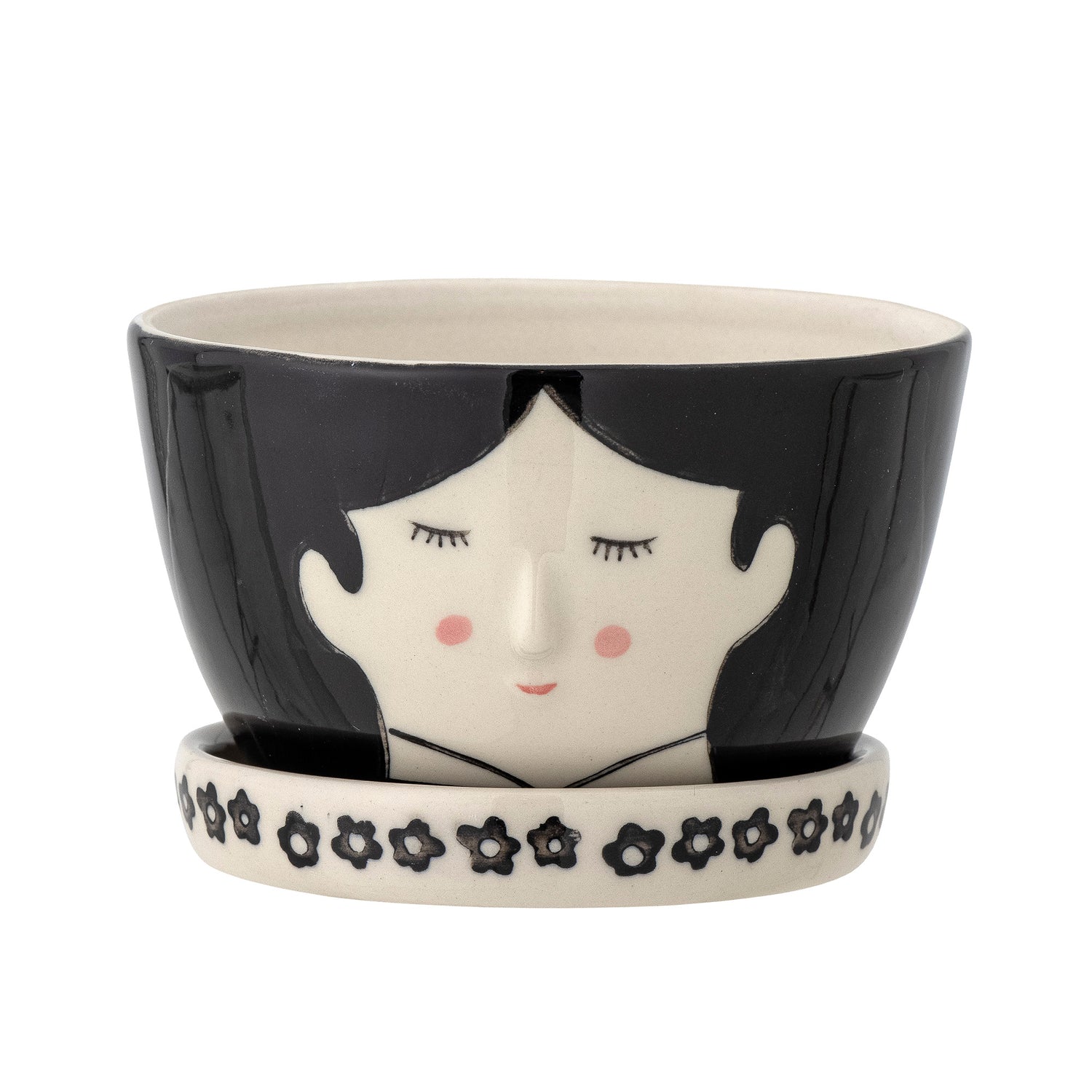 Bloomingville Mini - Carolin Herb Pot w/saucer, black, stoneware