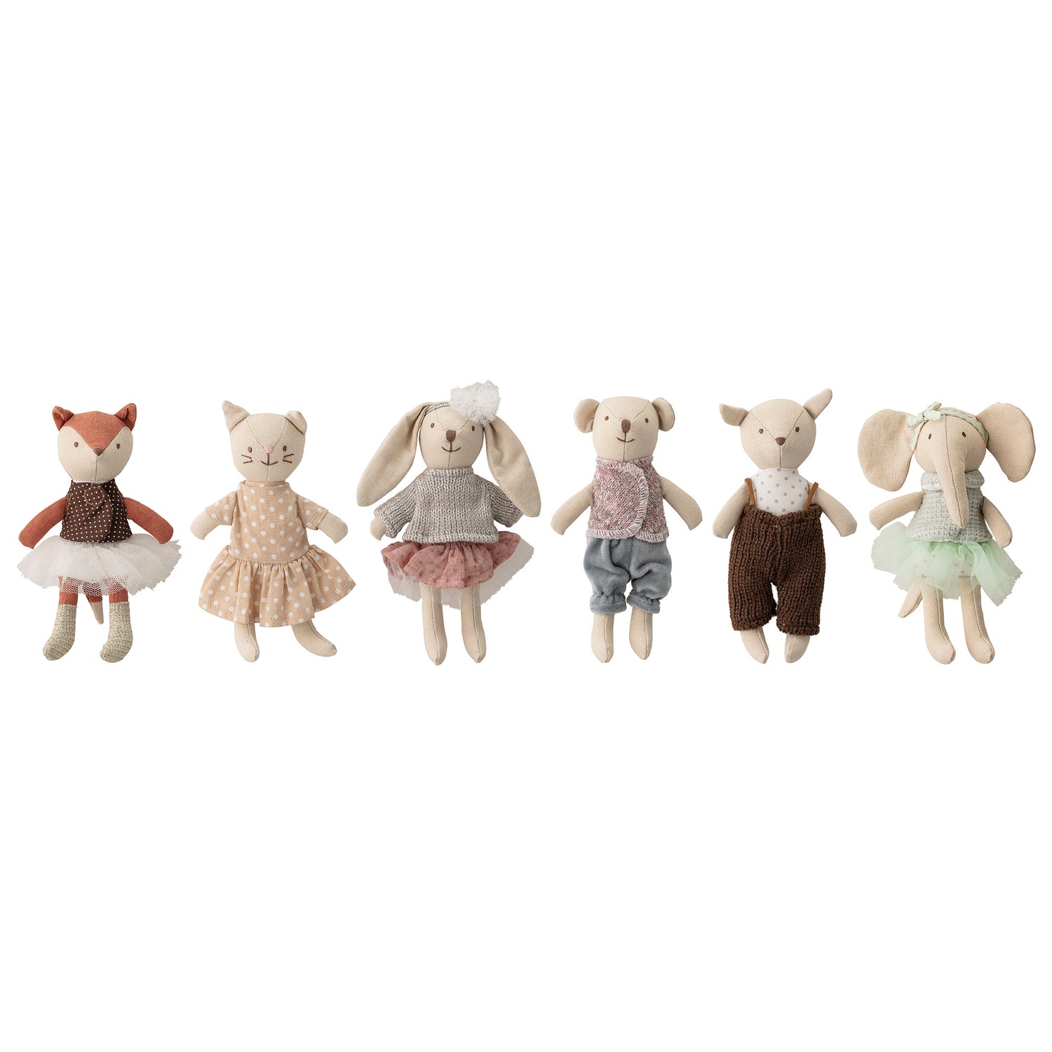 BLOOMINGVILLE MINI Animal friends Doll, Rosa, Bomuld - L10xH16xW4,5 cm, Set of 6 - DesignGaragen.dk.