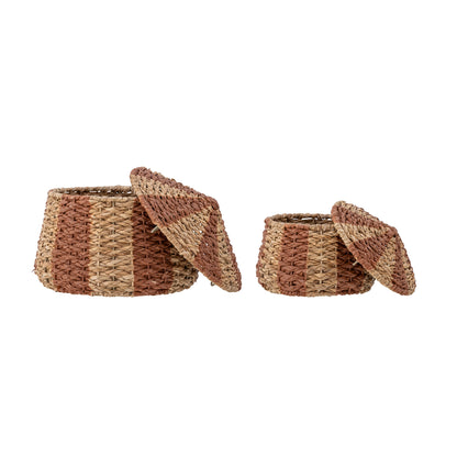 Bloomingville Mini - Ruddi basket w/lid, red, bankuan grass